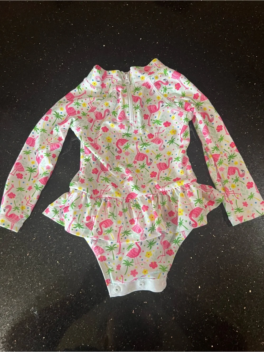 Flap Happy White Long-Sleeve Flamingo Print One-Piece